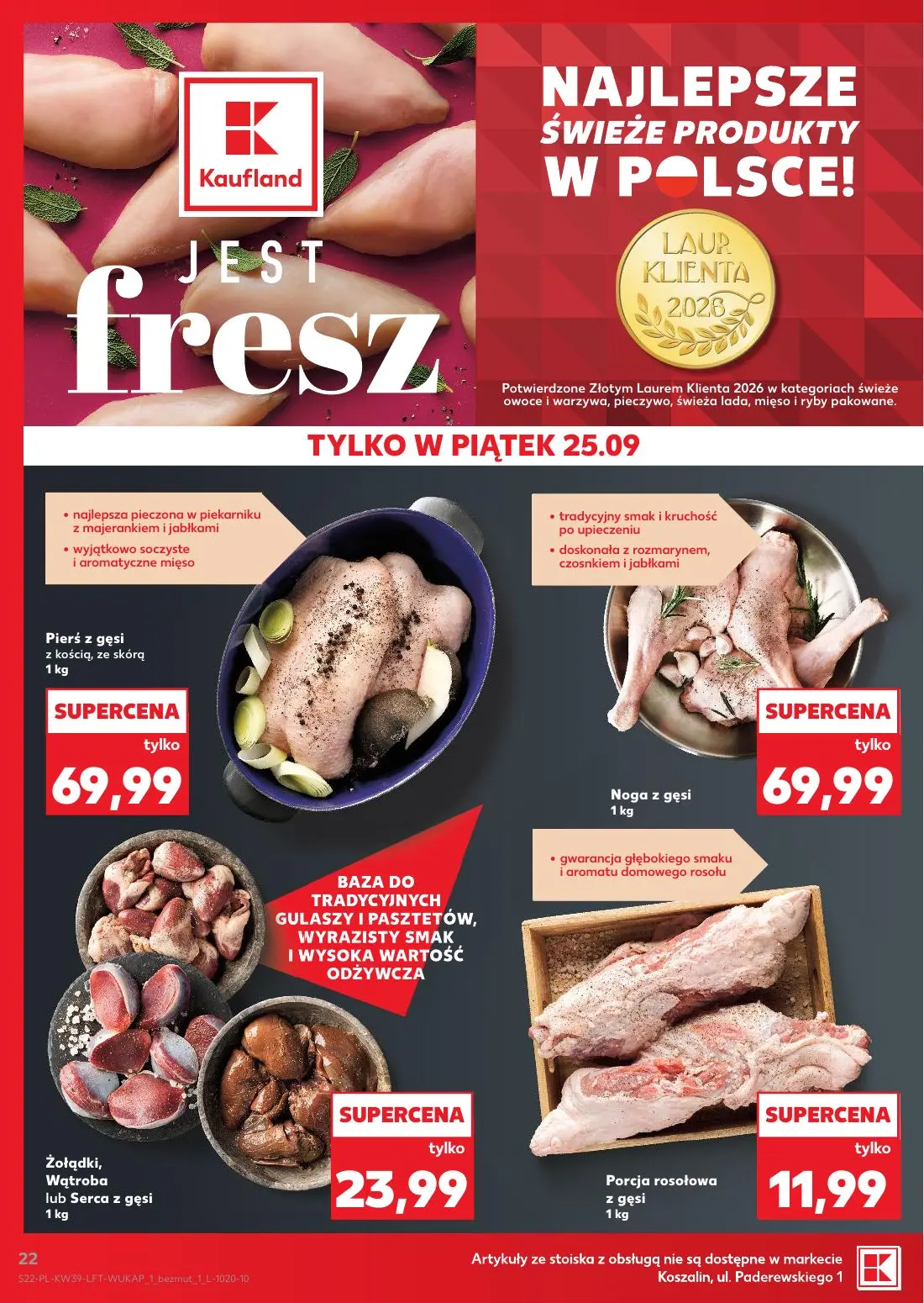 Kaufland gazetka, strona 22 z 69 — Pierś z gęsi z kością, ze skórą, Noga z gęsi, Żołądki, Wątroba lub Serca z gęsi