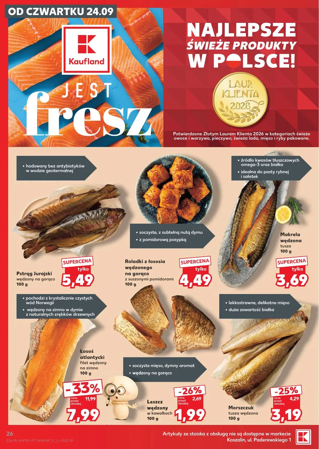 Kaufland gazetka, strona 26 z 69 — Łosoś atlantycki filet wędzony na zimno, Morszczuk tusza wędzona, Leszcz wędzony w kawałk…