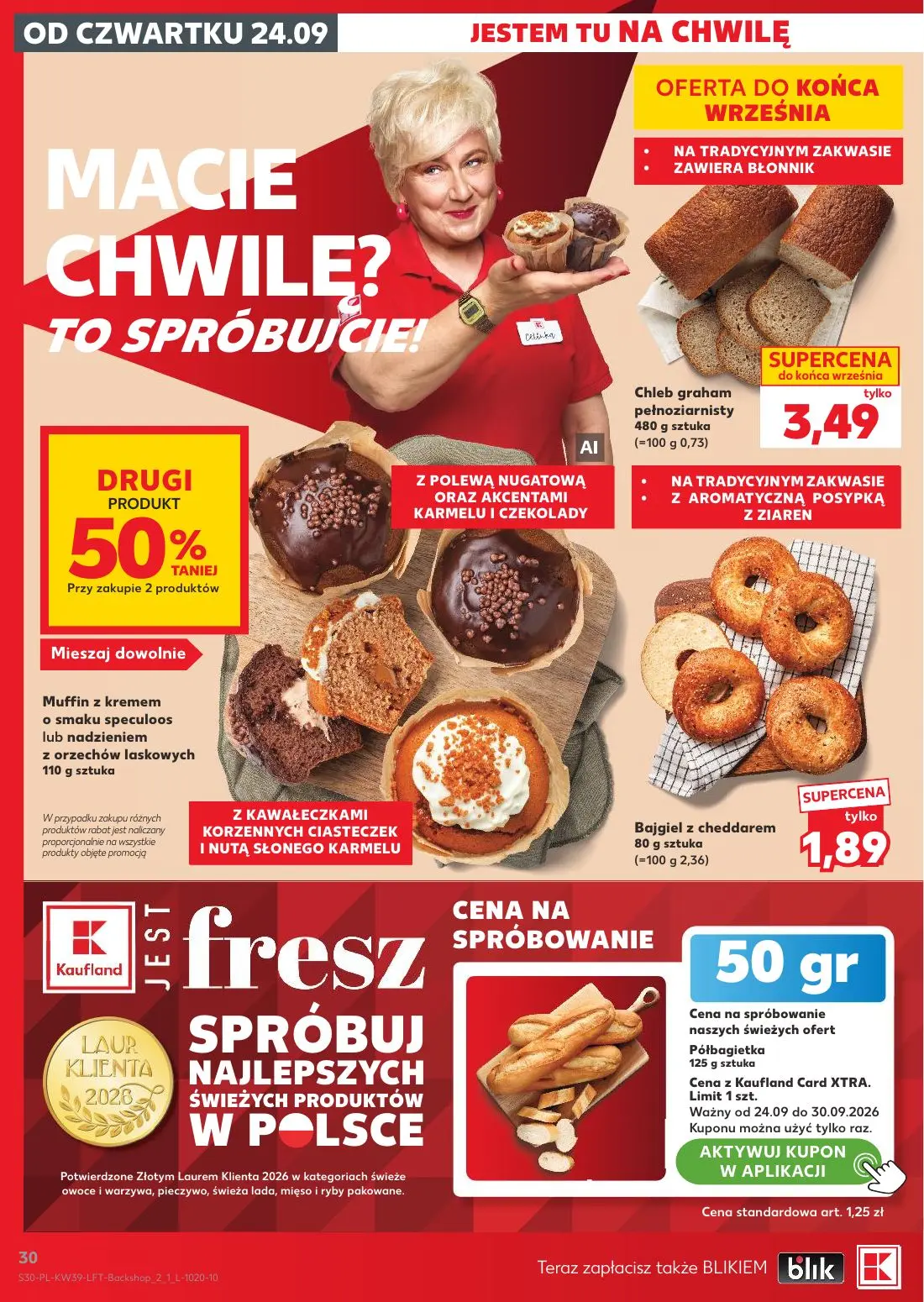 Kaufland gazetka, strona 30 z 69 — Półbagietka, Chleb graham pełnoziarnisty, Bajgiel z cheddarem