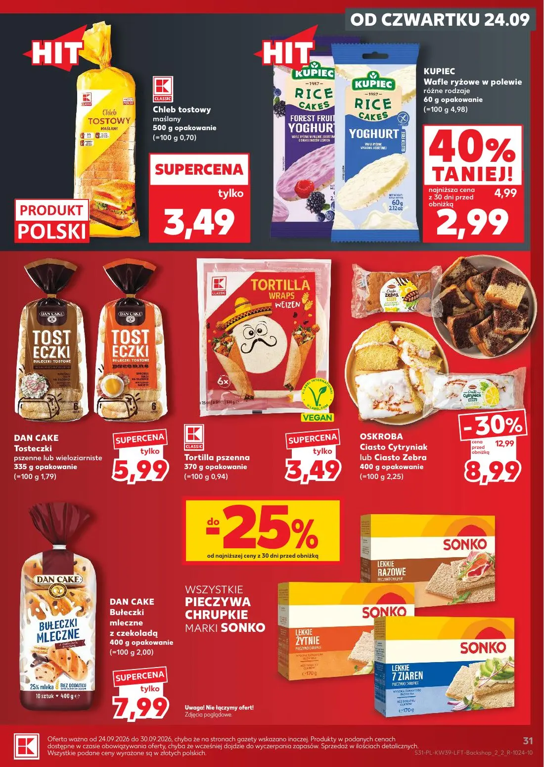 Kaufland gazetka, strona 31 z 69 — Ciasto Cytryniak lub Ciasto Zebra, Wafle ryżowe w polewie różne rodzaje, Chleb tostowy ma…