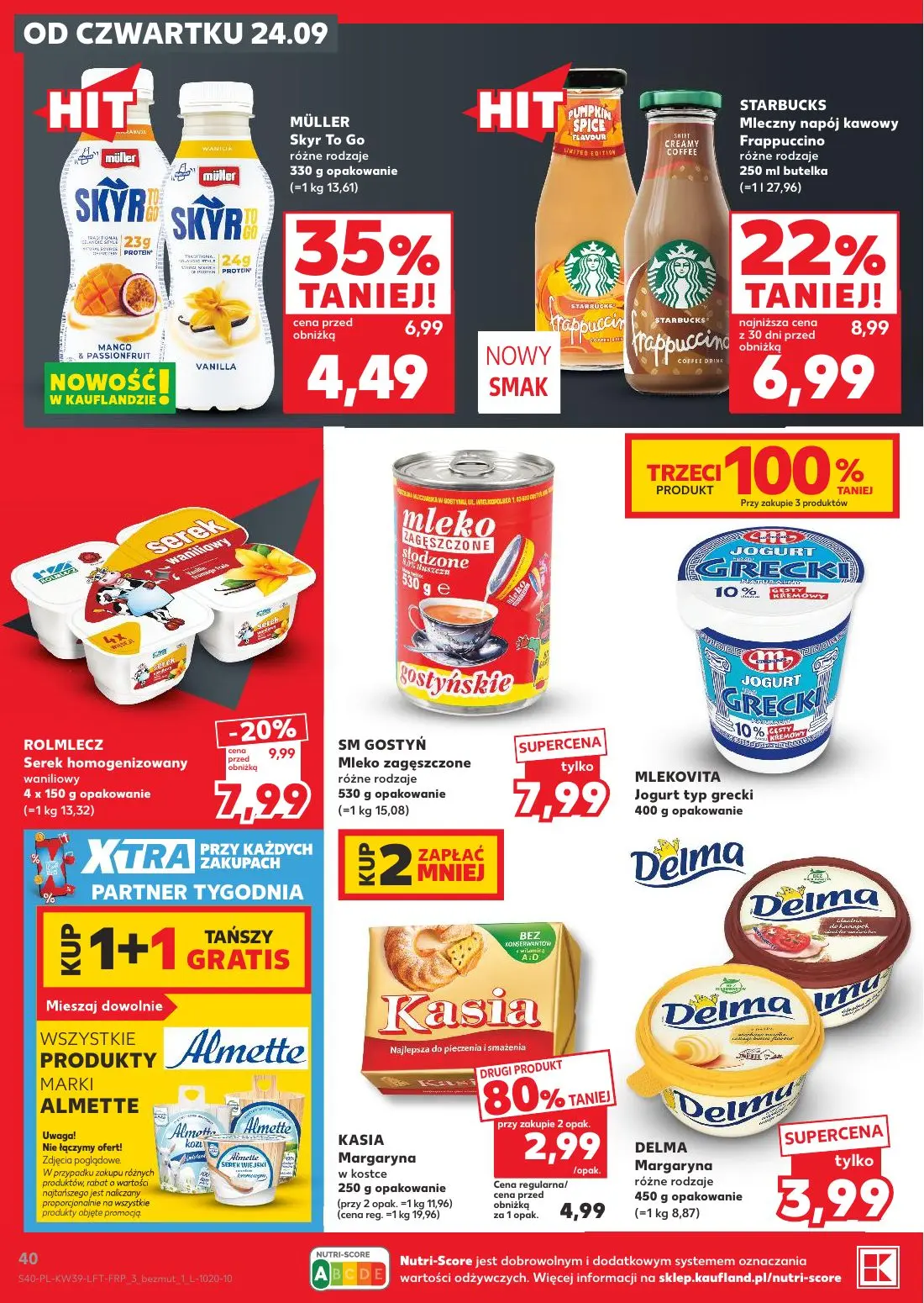 Kaufland gazetka, strona 40 z 69 — Müller Skyr To Go, Starbucks Mleczny napój kawowy Frappuccino, Rolmlecz Serek homogenizow…