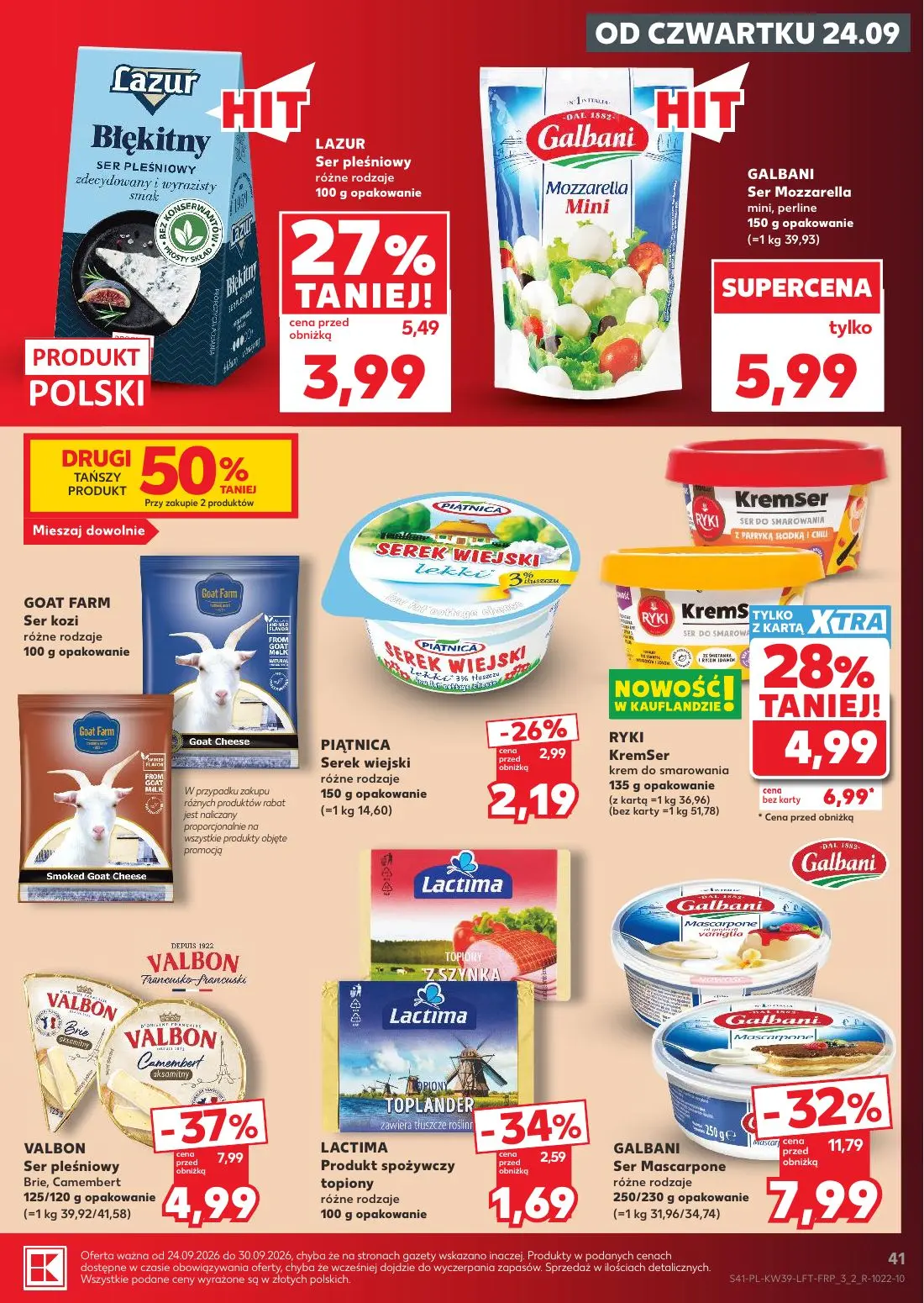 Kaufland gazetka, strona 41 z 69 — GALBANI Ser Mascarpone, VALBON Ser pleśniowy Brie, Camembert, RYKI KremSer krem do smarow…