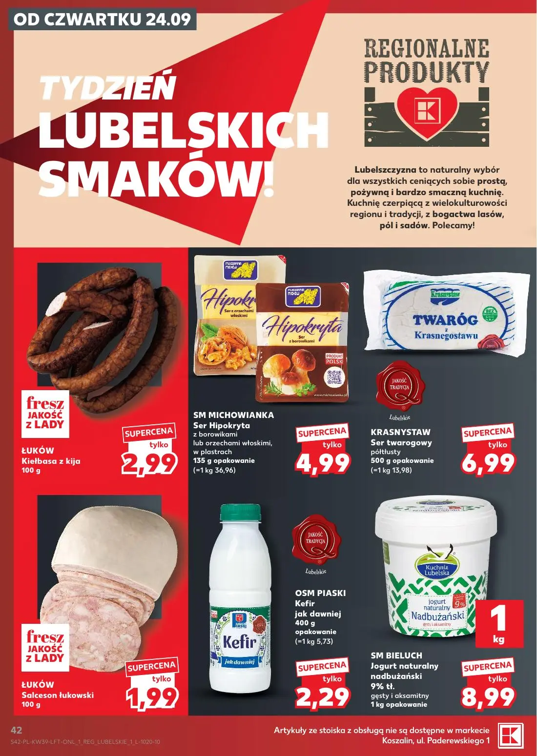 Kaufland gazetka, strona 42 z 69 — ŁUKÓW Kiełbasa z kija, SM MICHOWIANKA Ser Hipokryta z borowikami lub orzechami włoskimi, …