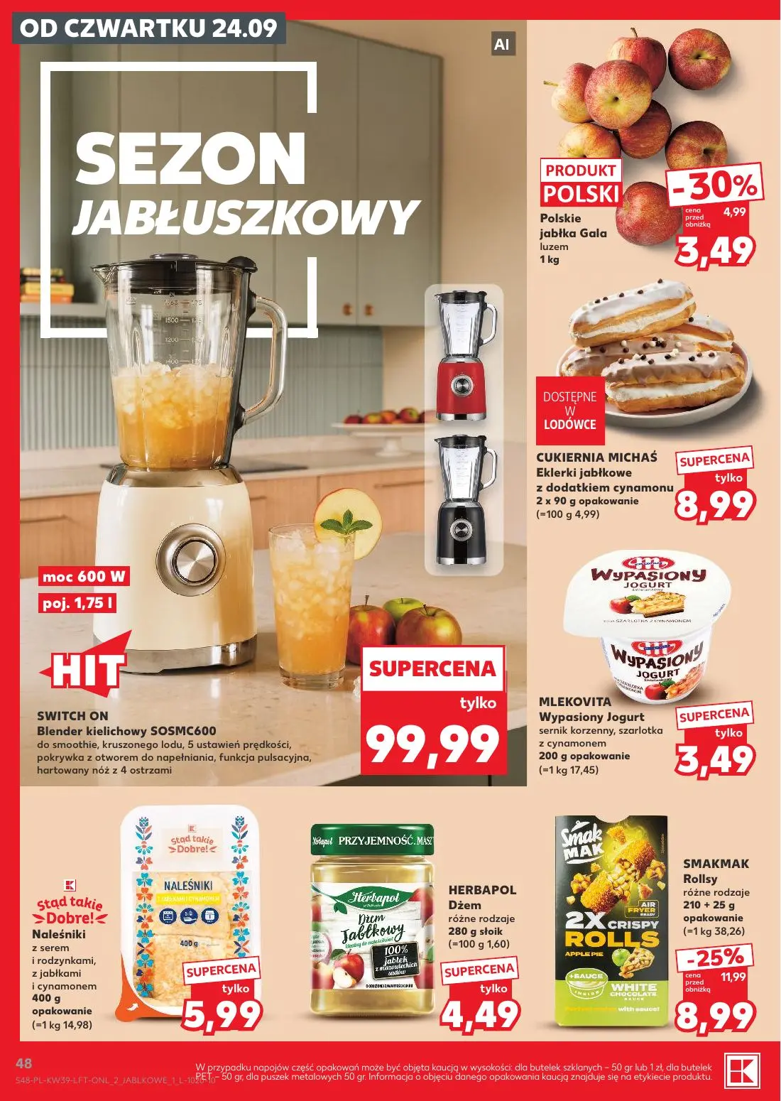 Kaufland gazetka, strona 48 z 69 — SMAKMAK Rollsy różne rodzaje, Polskie jabłka Gala, Blender kielichowy SOSMC600