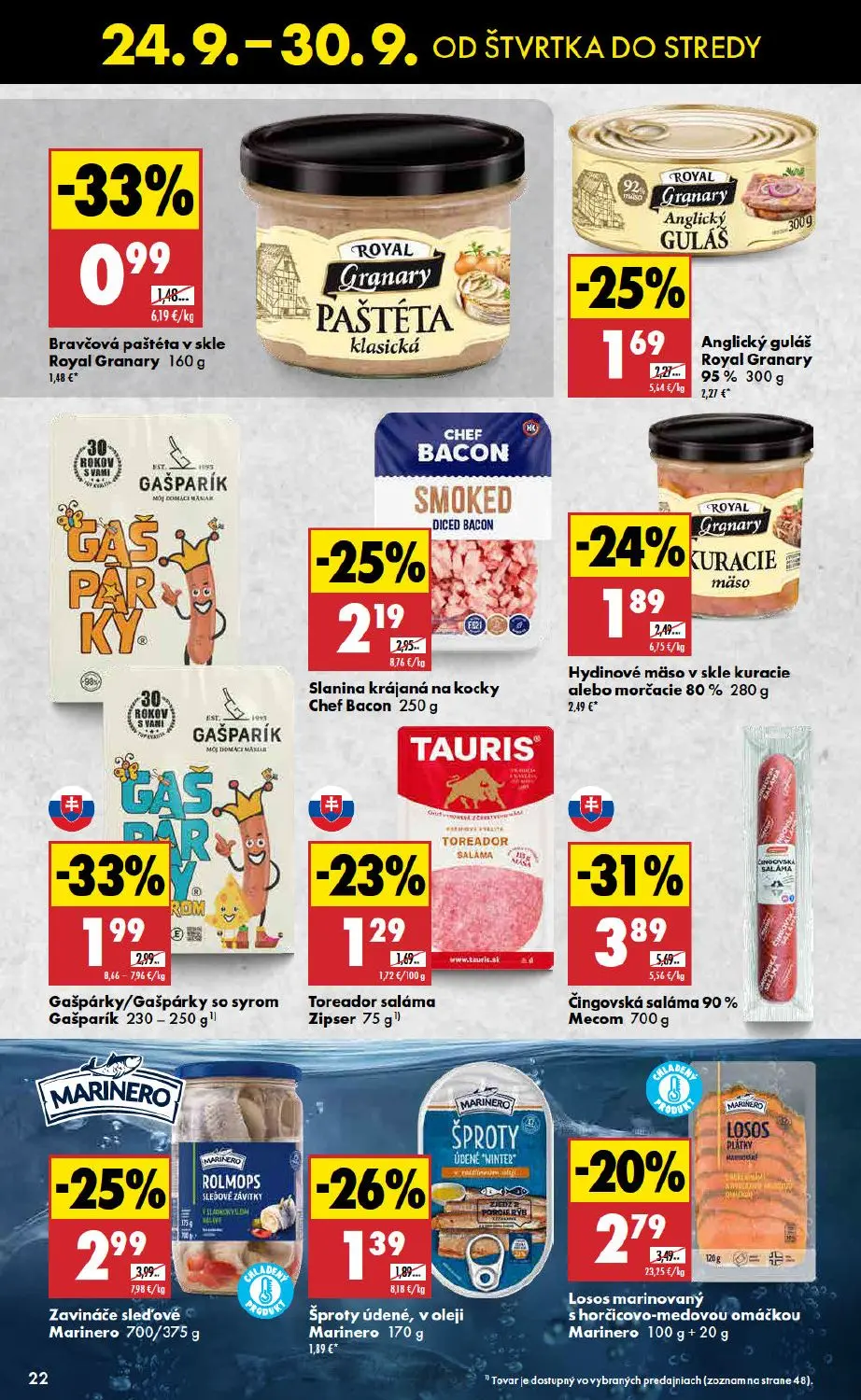 Biedronka leták, strana 22 z 48 — Čingovská saláma 90% Mecom, Gašpárky/Gašpárky so syrom Gašparík, Zavináče sleďové Marinero