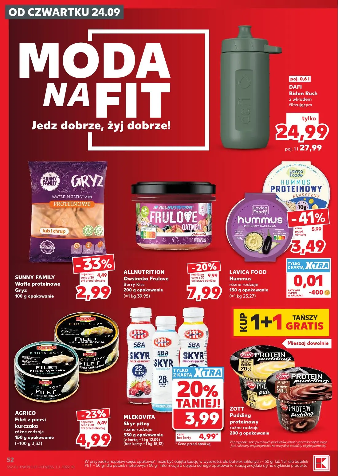 Kaufland gazetka, strona 52 z 69 — DAFI Bidon Rush z wkładem filtrującym, ALLNUTRITION Owsianka Frulove Berry Kiss, SUNNY FA…
