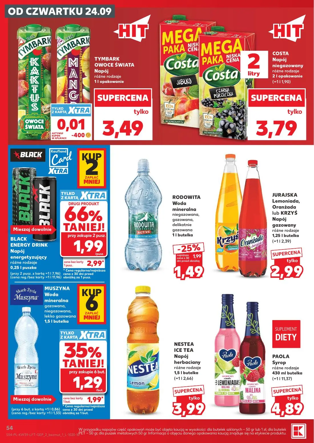 Kaufland gazetka, strona 54 z 69 — BLACK ENERGY DRINK Napój energetyzujący, MUSZYNA Woda mineralna, RODOWITA Woda mineralna