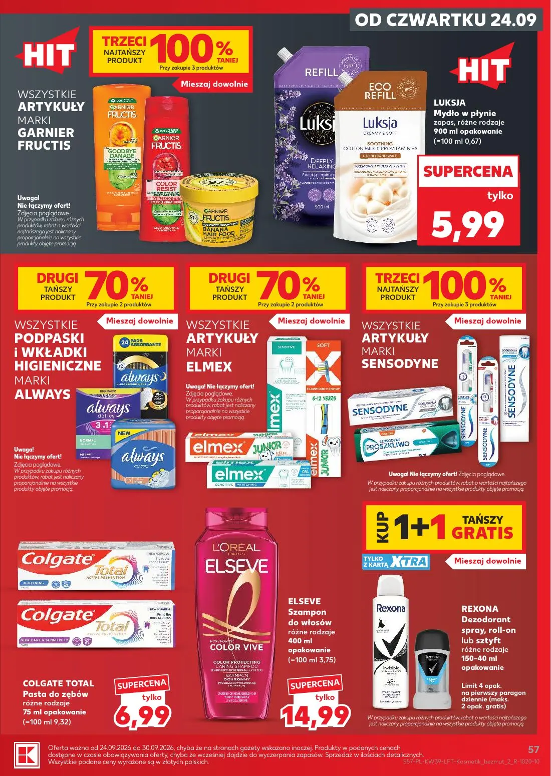 Kaufland gazetka, strona 57 z 69 — LUKSJA Mydło w płynie zapas, różne rodzaje, COLGATE TOTAL Pasta do zębów różne rodzaje, E…