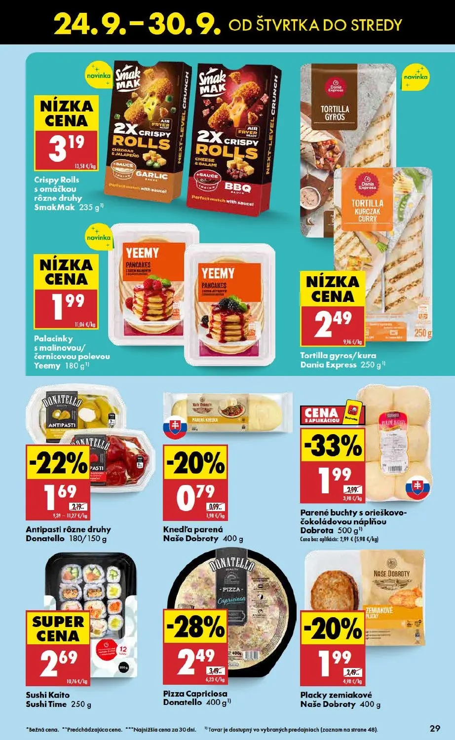 Biedronka leták, strana 29 z 48 — Parené buchty s orieškovo-čokoládovou náplňou Dobrota, Pizza Capriciosa Donatello, Antipas…