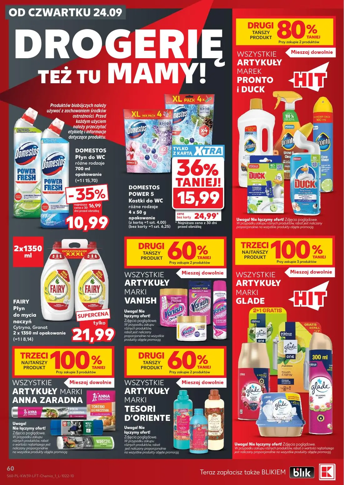 Kaufland gazetka, strona 60 z 69 — DOMESTOS POWER 5 Kostki do WC różne rodzaje, DOMESTOS Płyn do WC różne rodzaje, FAIRY Pły…