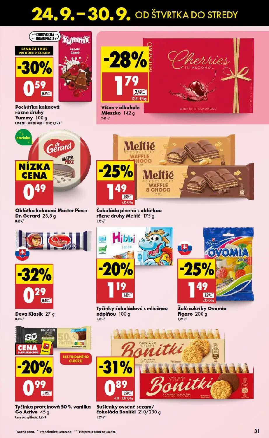 Biedronka leták, strana 31 z 48 — Višne v alkohole Mieszko, Čokoláda plnená s oblátkou rôzne druhy Meltié, Želé cukríky Ovom…
