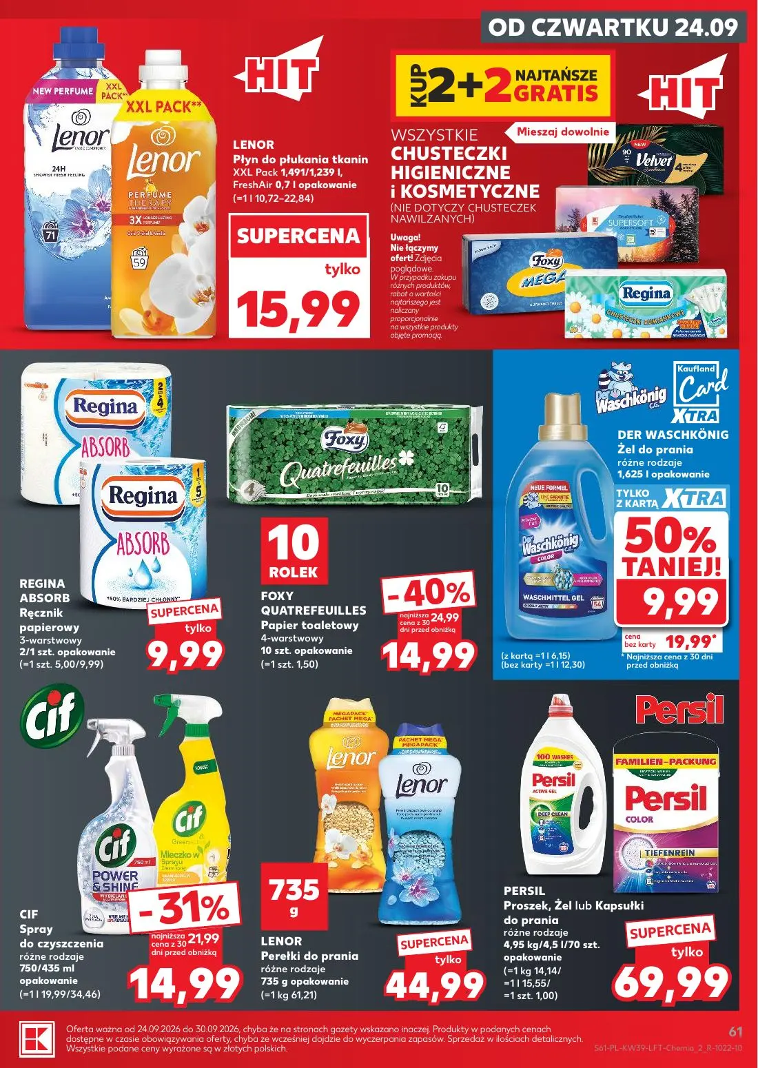 Kaufland gazetka, strona 61 z 69 — FOXY QUATREFEUILLES Papier toaletowy, DER WASCHKÖNIG Żel do prania, CIF Spray do czyszcze…