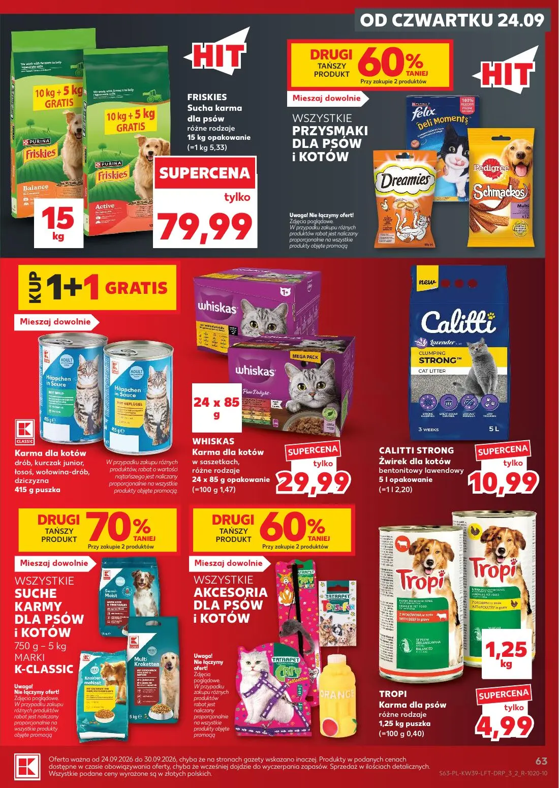 Kaufland gazetka, strona 63 z 69 — FRISKIES Sucha karma dla psów, różne rodzaje, WHISKAS Karma dla kotów w saszetkach, różne…