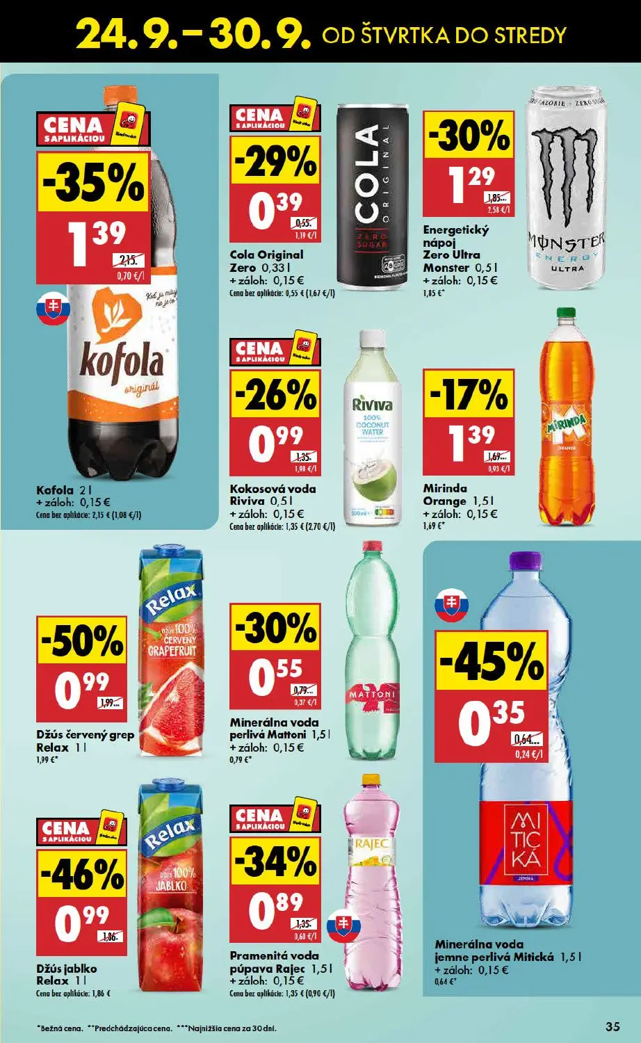 Biedronka leták, strana 35 z 48 — Džús červený grep Relax, Džús jablko Relax, Kofola Originál