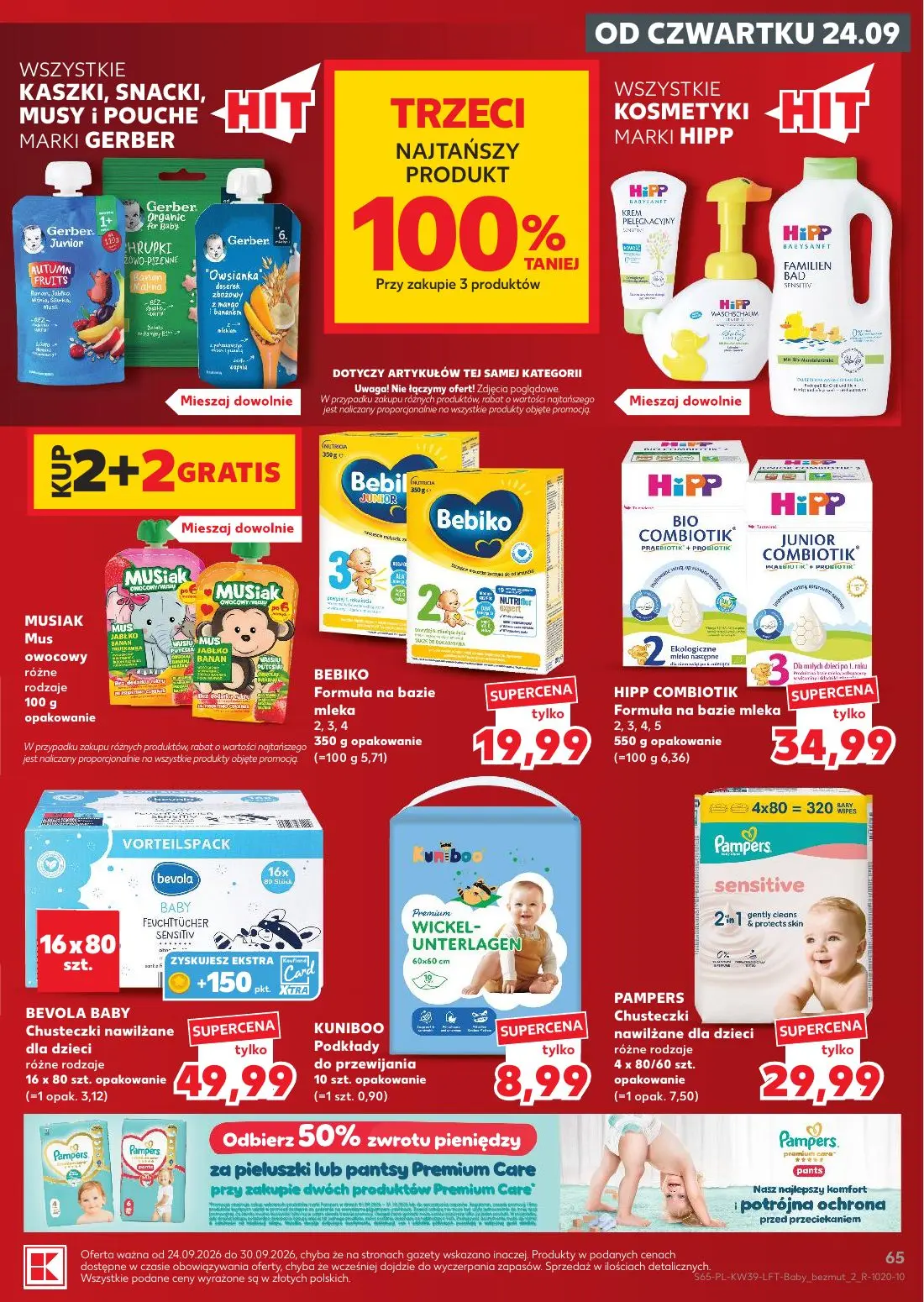 Kaufland gazetka, strona 65 z 69 — BEBIKO Formuła na bazie mleka, HIPP COMBIOTIK Formuła na bazie mleka, BEVOLA BABY Chustec…