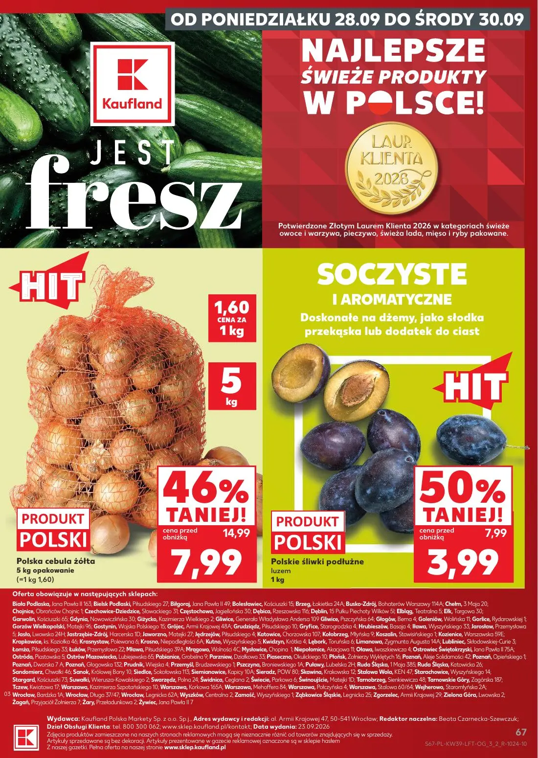 Kaufland gazetka, strona 67 z 69 — Polska cebula żółta, Polskie śliwki podłużne luzem