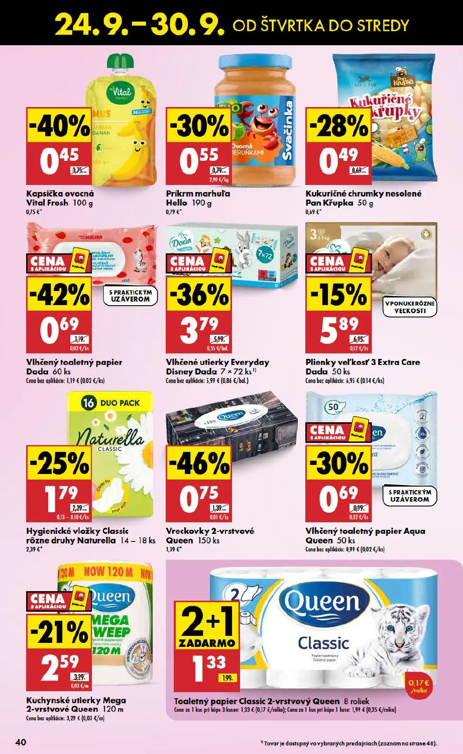Biedronka leták, strana 40 z 48 — Vlhčené utierky Everyday Disney Dada, Plienky veľkosť 3 Extra Care Dada, Kuchynské utierky…