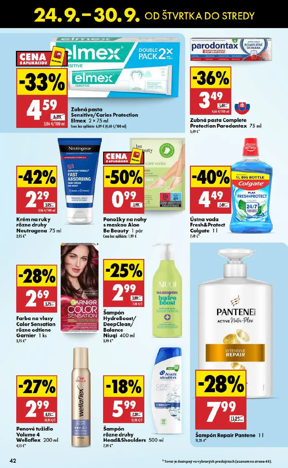 Biedronka leták, strana 42 z 48 — Šampón Repair Pantene, Ústna voda Fresh&Protect Colgate, Zubná pasta Sensitive/Caries Prot…