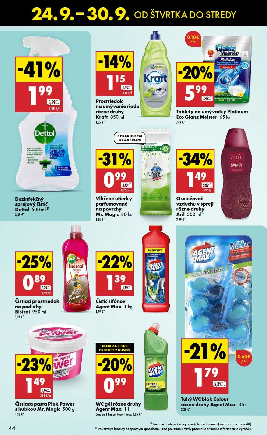Biedronka leták, strana 44 z 48 — Tablety do umývačky Platinum Eco Glanz Meister, Dezinfekčný sprejový čistič Dettol, Osviež…