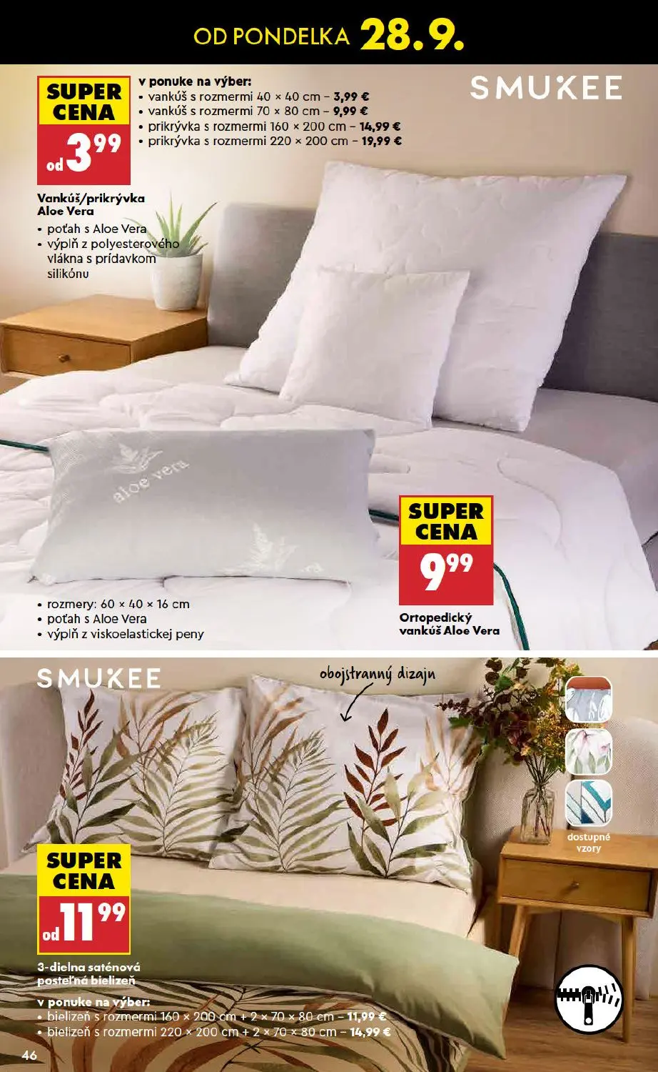 Biedronka leták, strana 46 z 48 — Vankúš/prikrývka Aloe Vera, Vankúš/prikrývka Aloe Vera, Vankúš/prikrývka Aloe Vera