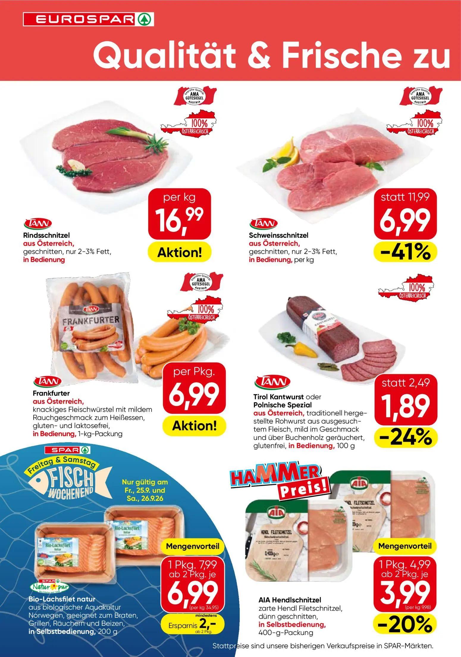 Eurospar Prospekt, Seite 2 von 16 — Schweinsschnitzel aus Österreich, geschnitten, nur 2-3% Fett, in Bedienung, per kg, Bio-…