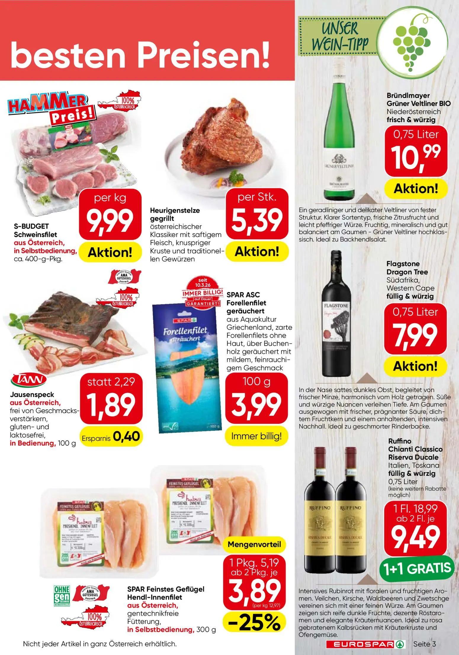 Eurospar Prospekt, Seite 3 von 16 — Ruffino Chianti Classico Riserva Ducale, SPAR Feinstes Geflügel Hendl-Innenfilet, Jausen…
