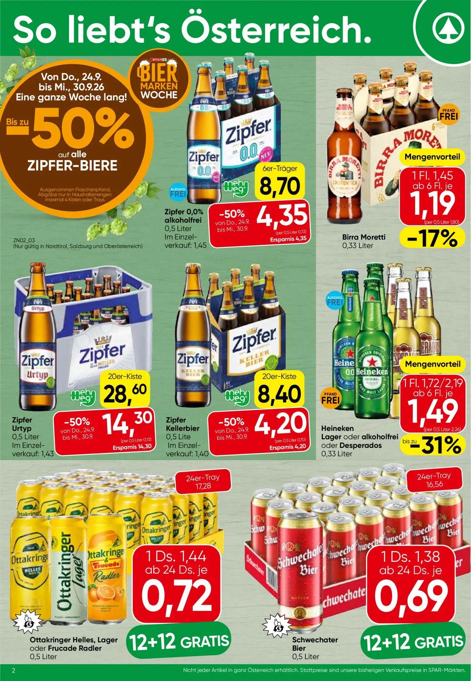 Spar Prospekt, Seite 2 von 20 — Zipfer Urtyp, Zipfer 0,0% alkoholfrei, Zipfer Kellerbier