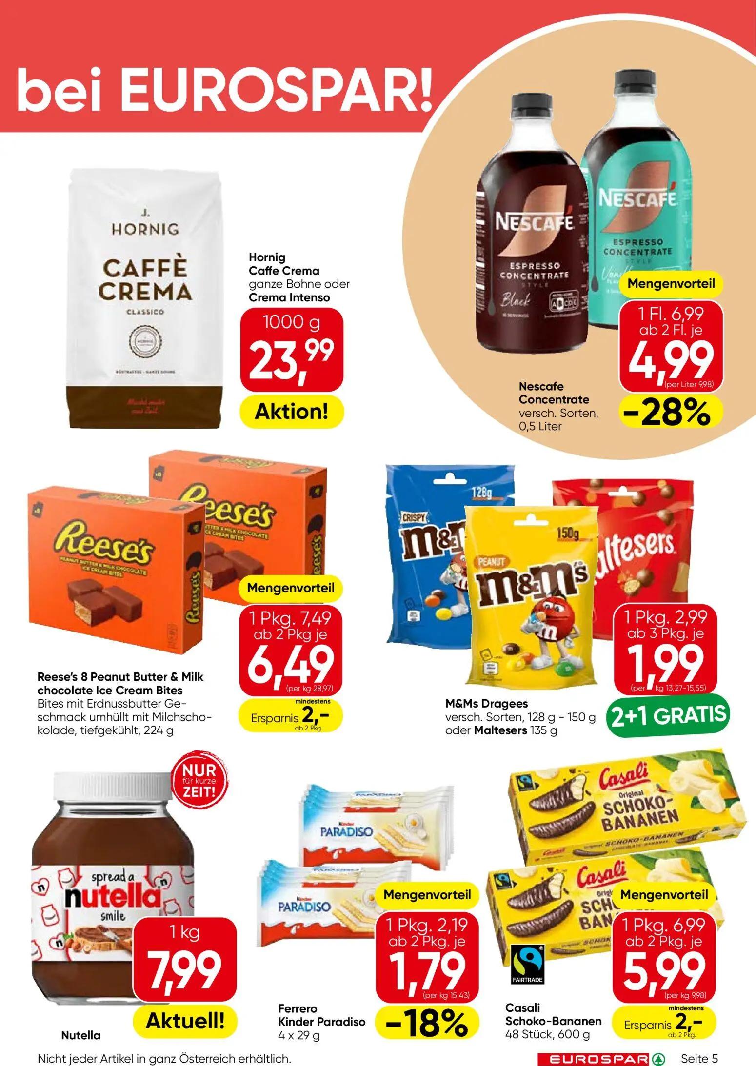 Eurospar Prospekt, Seite 5 von 16 — Nescafe Concentrate versch. Sorten, Reese's 8 Peanut Butter & Milk chocolate Ice Cream B…