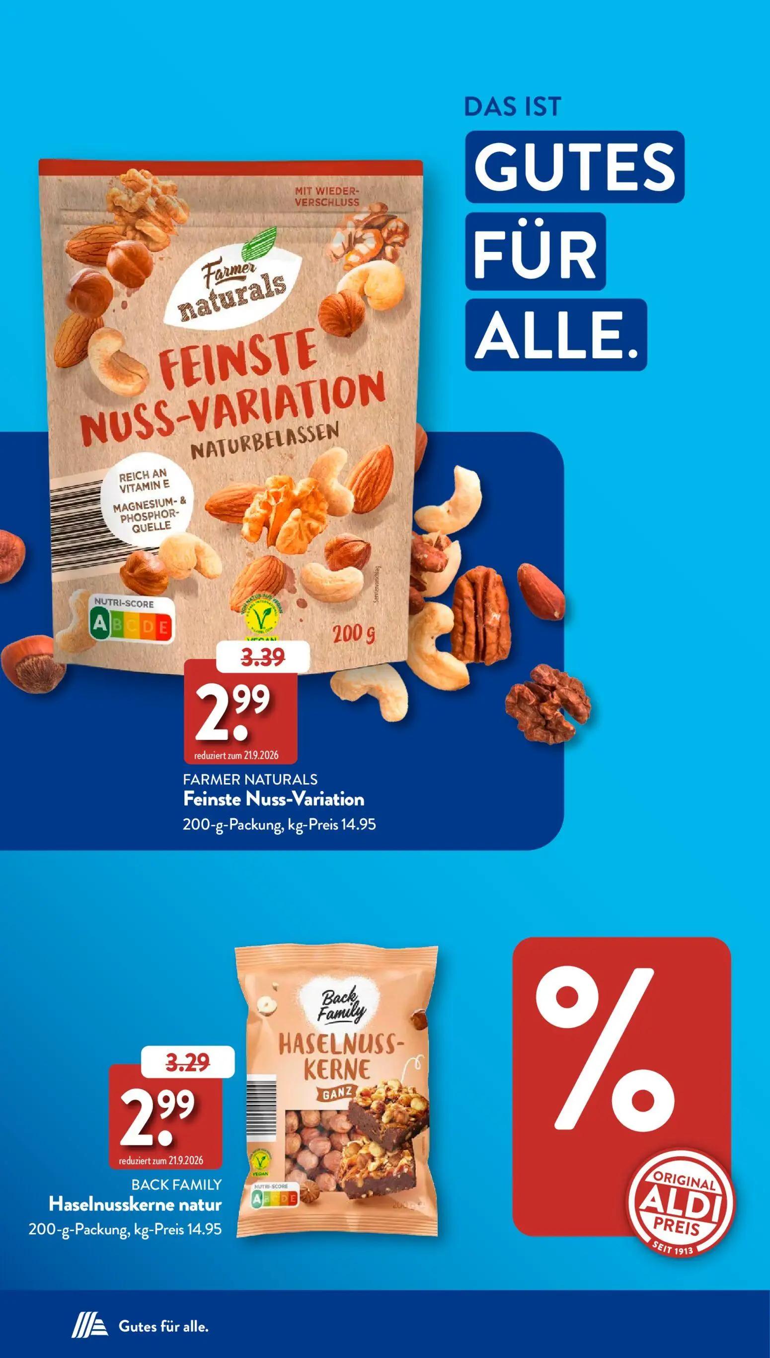 Aldi Süd Prospekt, Seite 2 von 60 — FARMER NATURALS Feinste Nuss-Variation NATURBELASSEN, BACK FAMILY Haselnusskerne natur
