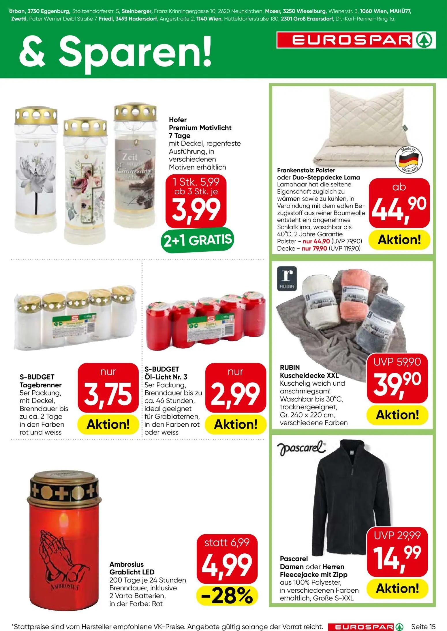 Eurospar Prospekt, Seite 15 von 16 — Duo-Steppdecke Lama, Frankenstolz Polster, RUBIN Kuscheldecke XXL