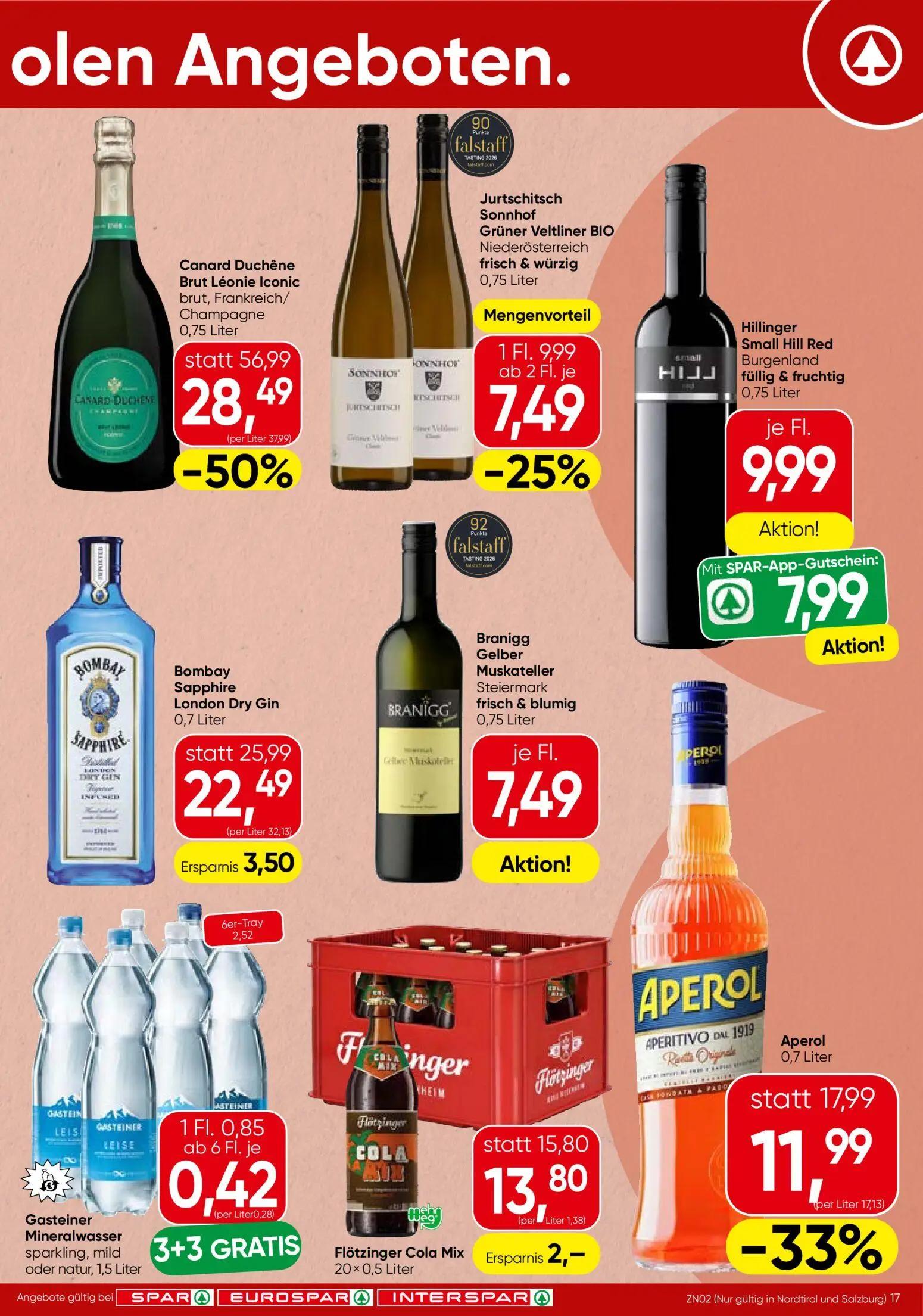 Spar Prospekt, Seite 17 von 20 — Canard Duchêne Brut Léonie Iconic brut, Frankreich/ Champagne, Aperol, Bombay Sapphire Lond…