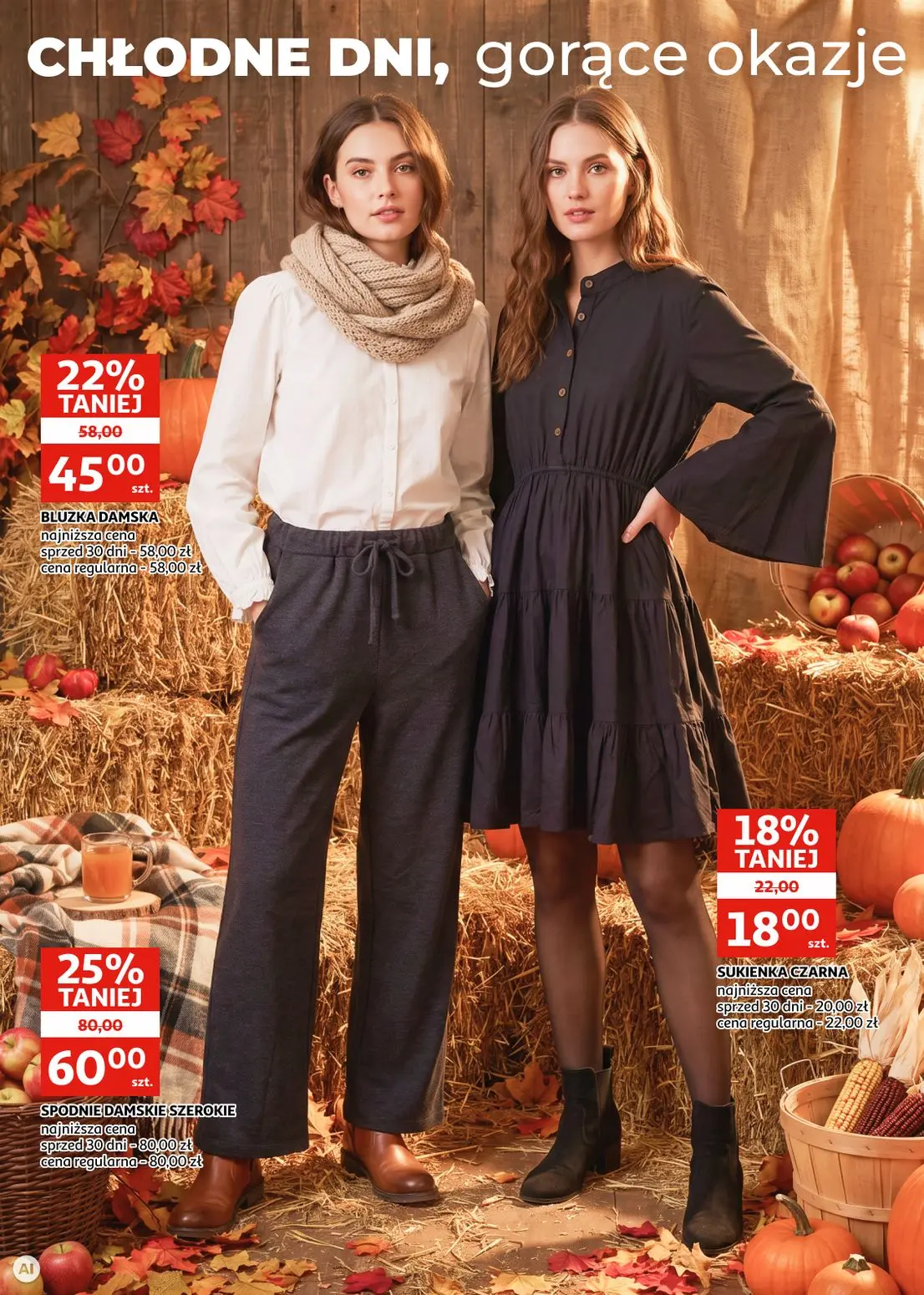 Auchan gazetka, strona 2 z 9 — SPODNIE DAMSKIE SZEROKIE, BLUZKA DAMSKA, SUKIENKA CZARNA