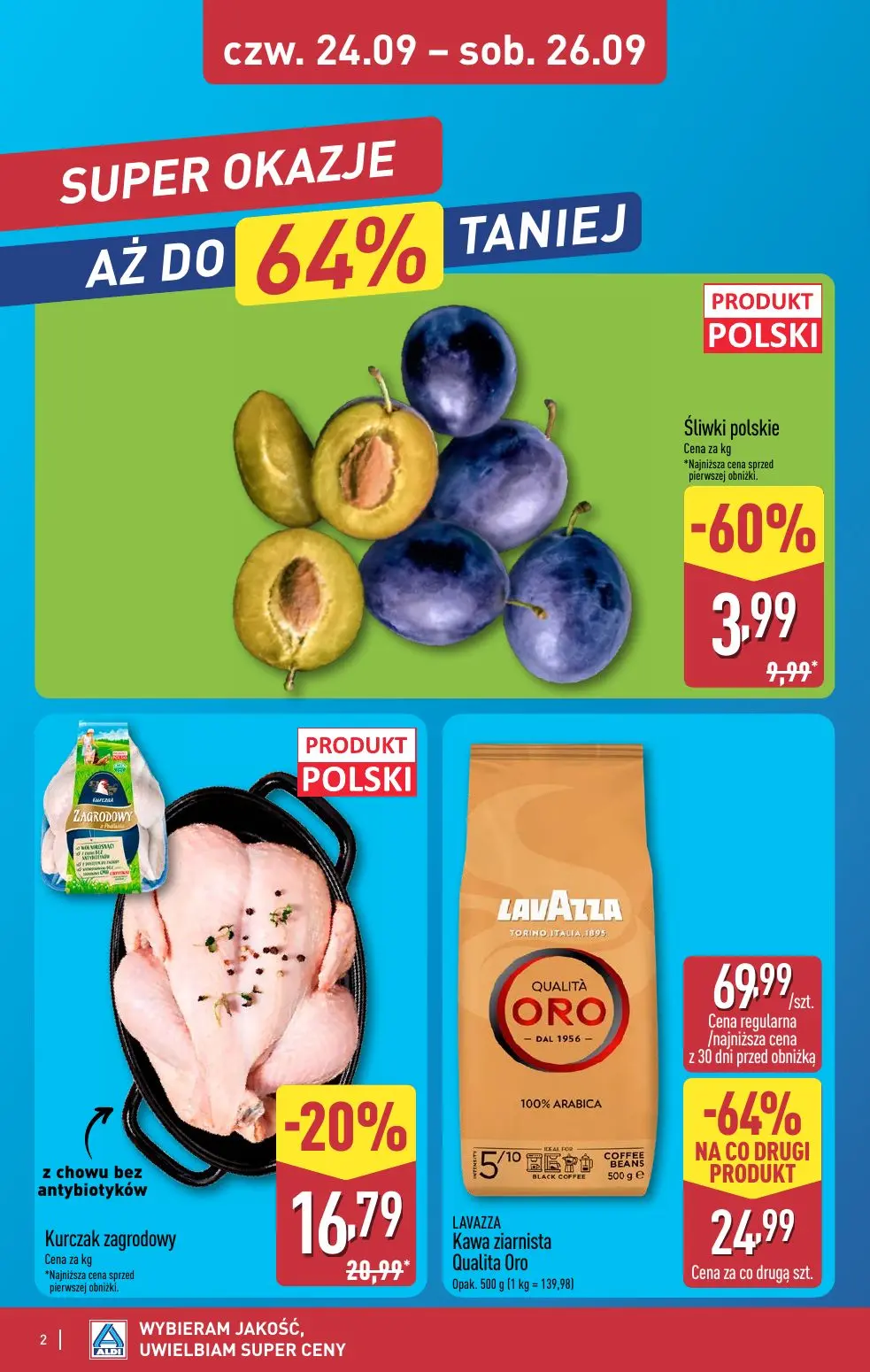 ALDI gazetka, strona 2 z 13 — LAVAZZA Kawa ziarnista Qualita Oro, Śliwki polskie, Kurczak zagrodowy