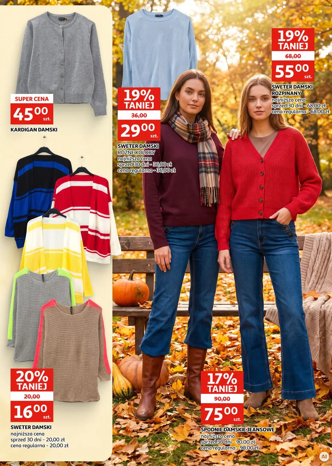 Auchan gazetka, strona 3 z 9 — SPODNIE DAMSKIE JEANSOWE, SWETER DAMSKI ROZPINANY, SWETER DAMSKI RÓŻNE KOLORY
