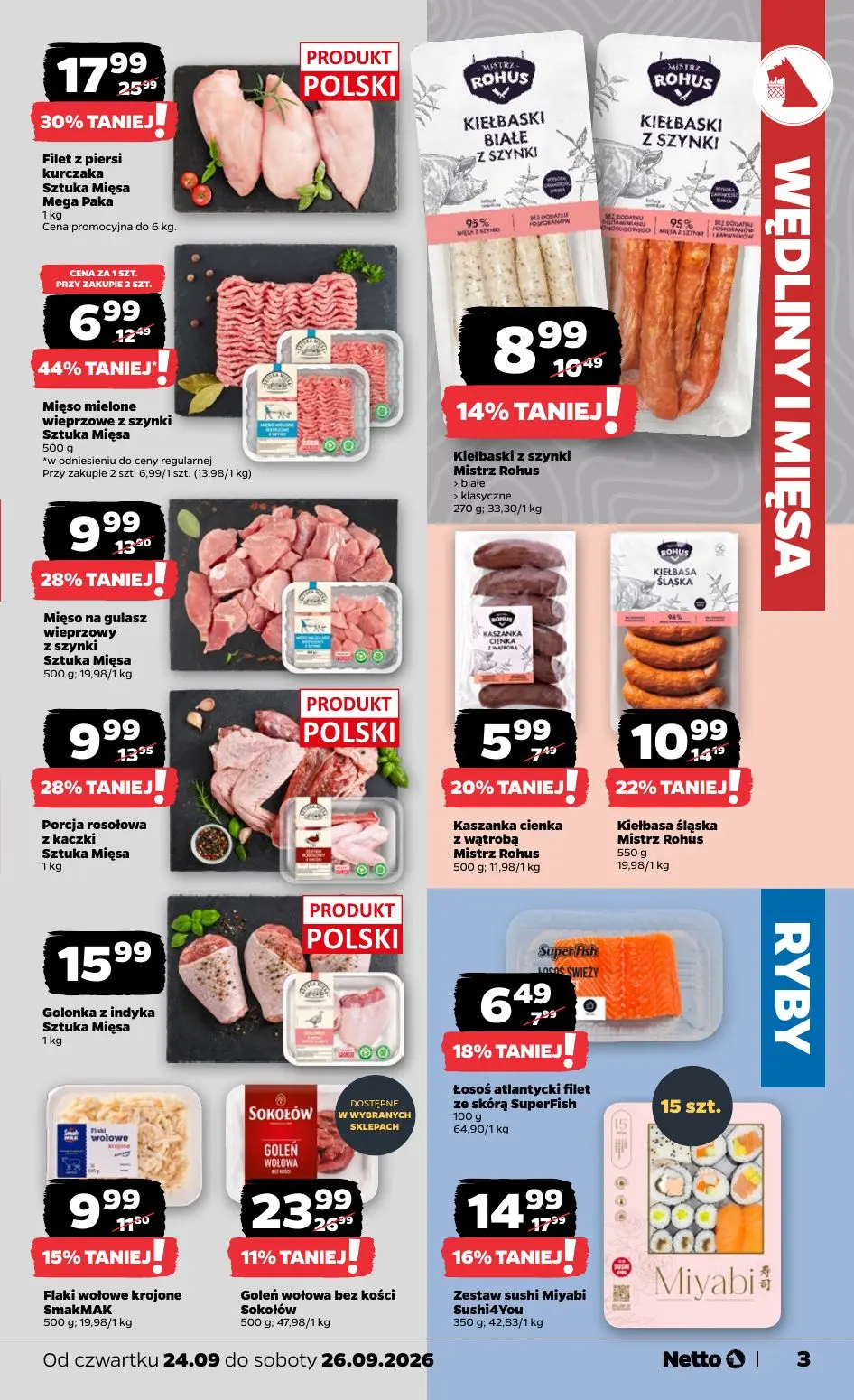 NETTO gazetka, strona 3 z 23 — Filet z piersi kurczaka Sztuka Mięsa Mega Paka, Mięso mielone wieprzowe z szynki Sztuka Mięsa…