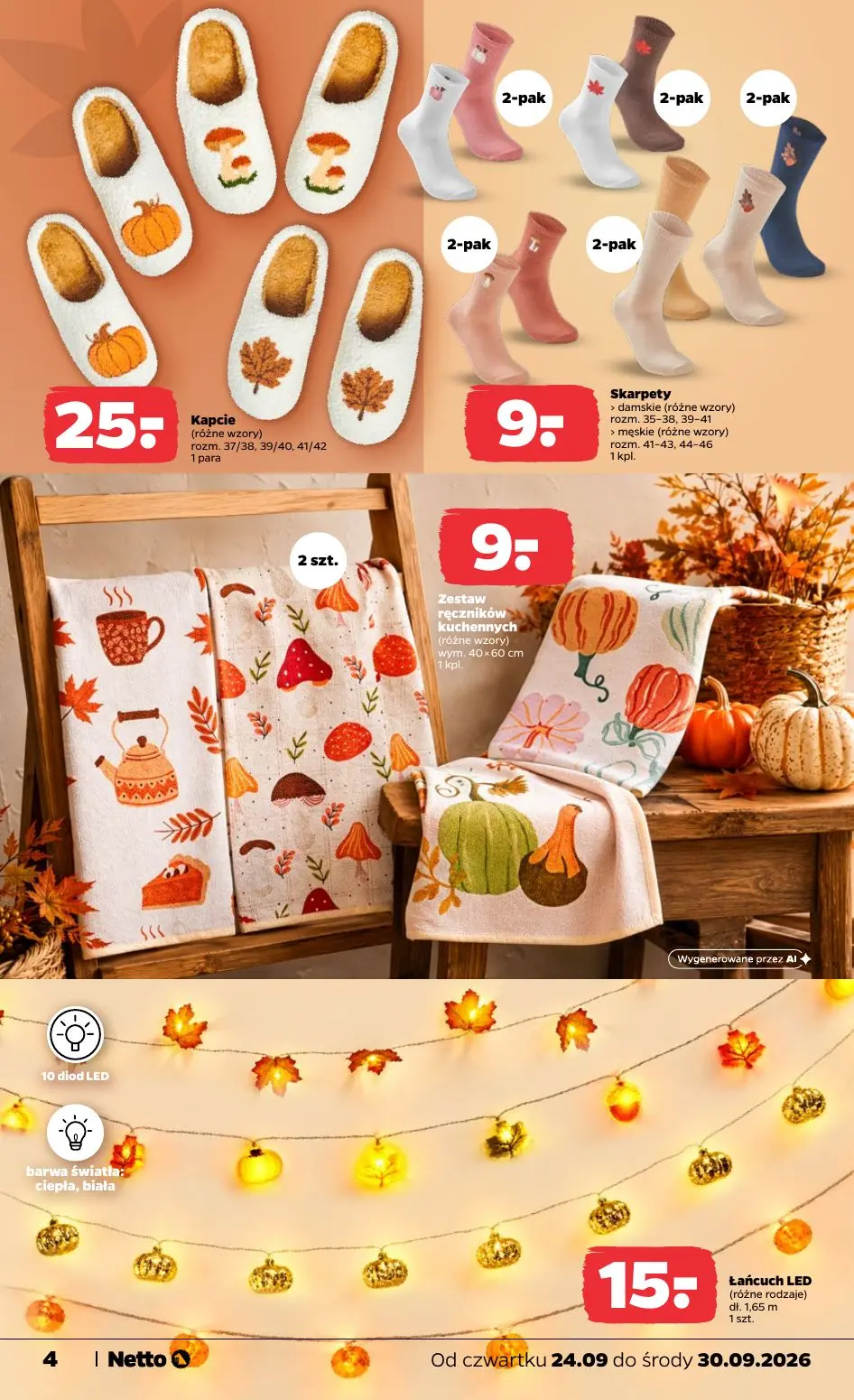 NETTO gazetka, strona 4 z 9 — Kapcie, Skarpety, Zestaw ręczników kuchennych