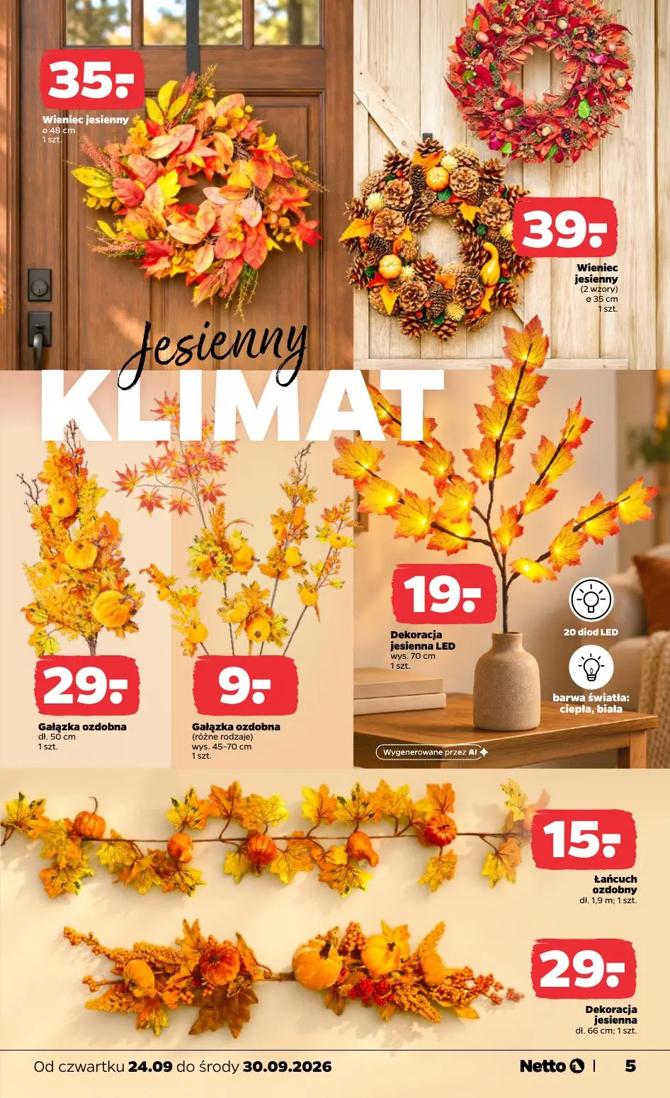 NETTO gazetka, strona 5 z 9 — Wieniec jesienny, Wieniec jesienny, Gałązka ozdobna