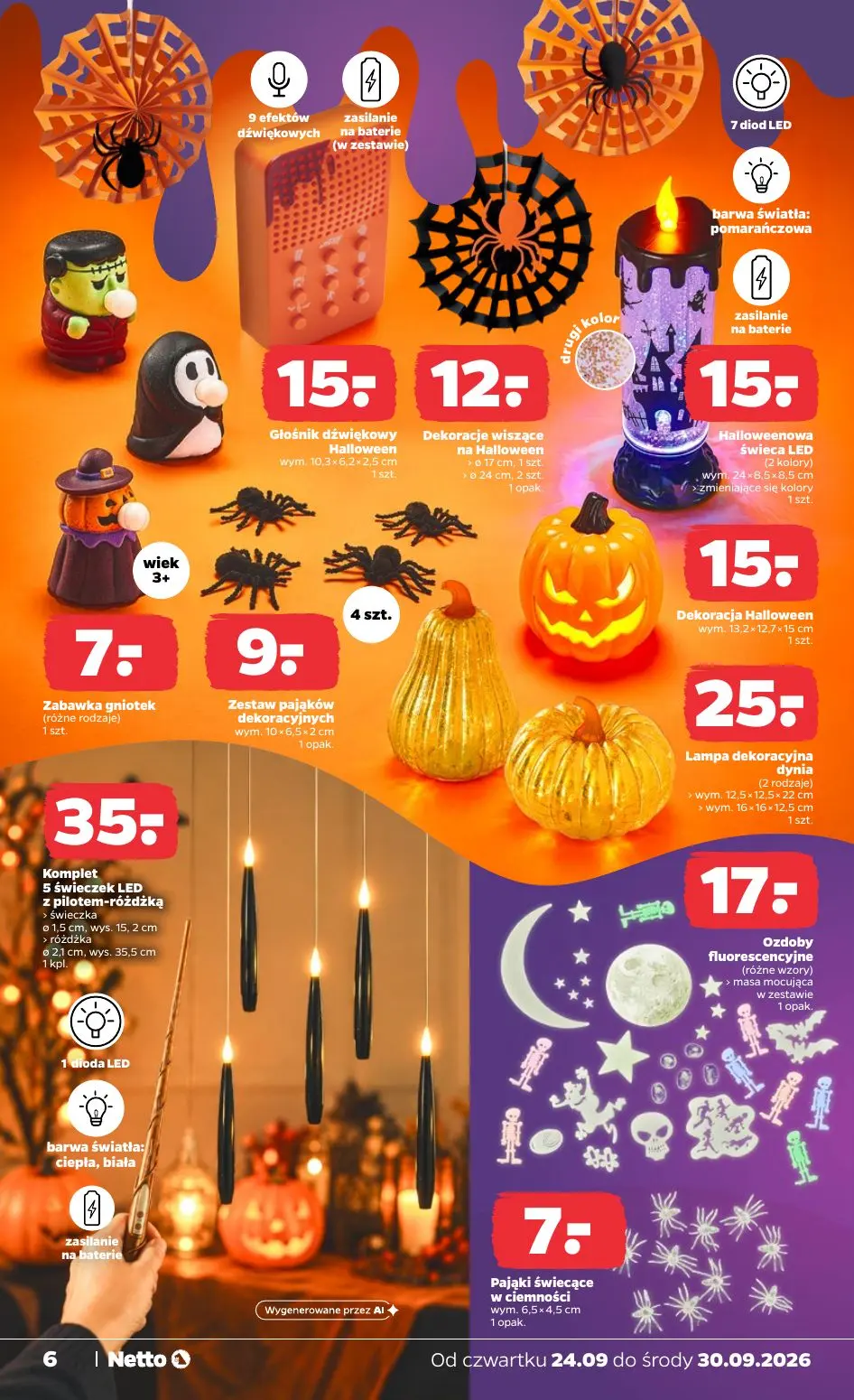 NETTO gazetka, strona 6 z 9 — Głośnik dźwiękowy Halloween, Dekoracje wiszące na Halloween, Halloweenowa świeca LED
