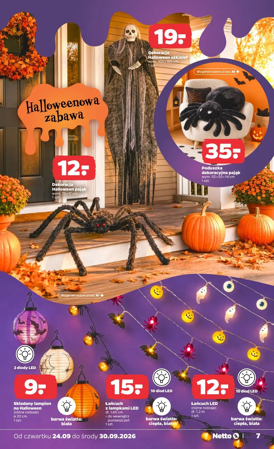 NETTO gazetka, strona 7 z 9 — Dekoracja Halloween szkielet, Poduszka dekoracyjna pająk, Dekoracja Halloween pająk