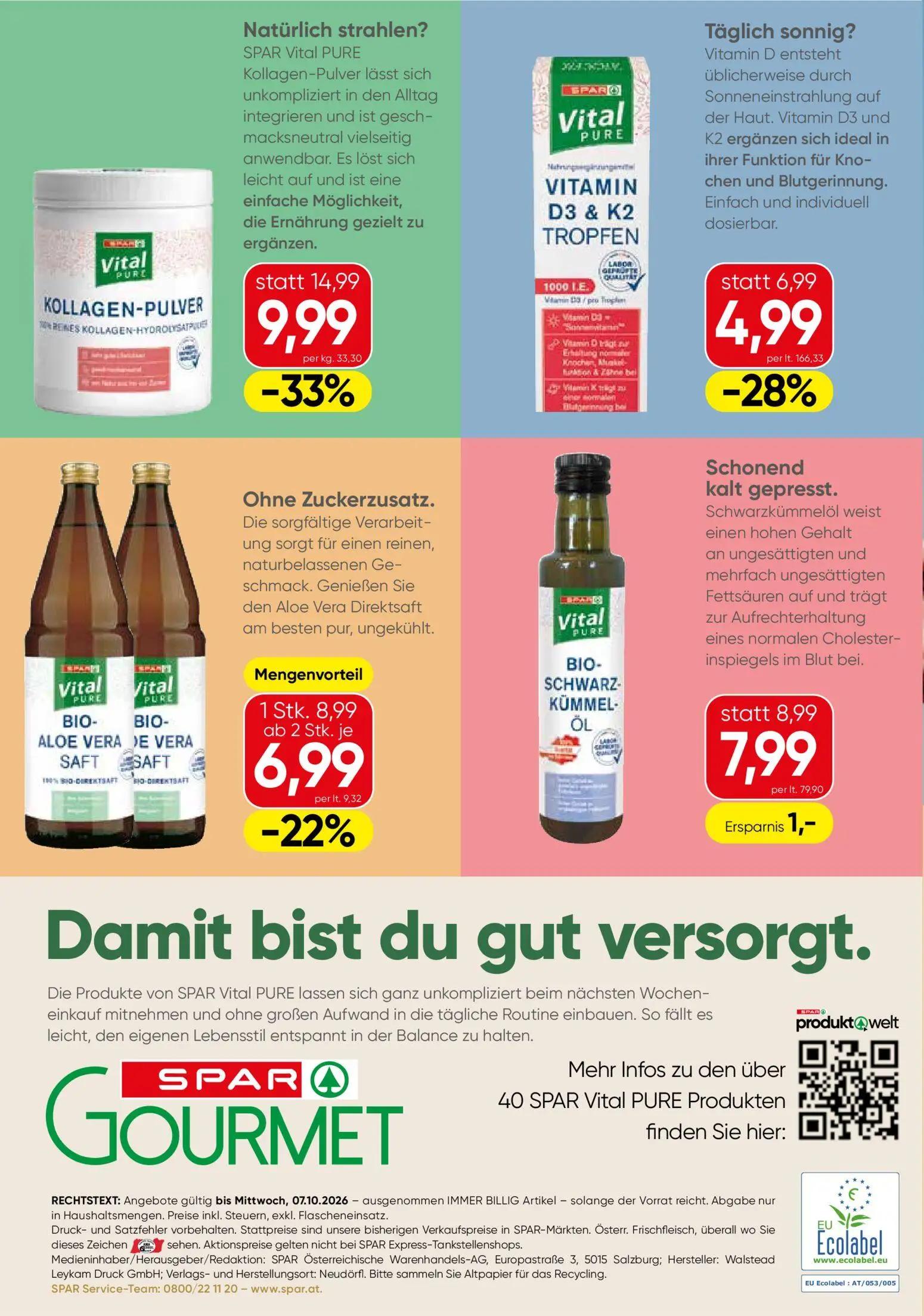 Spar Gourmet Prospekt, Seite 4 von 4 — SPAR Vital PURE Kollagen-Pulver, SPAR Vital PURE Vitamin D3 & K2 Tropfen, SPAR Vital …