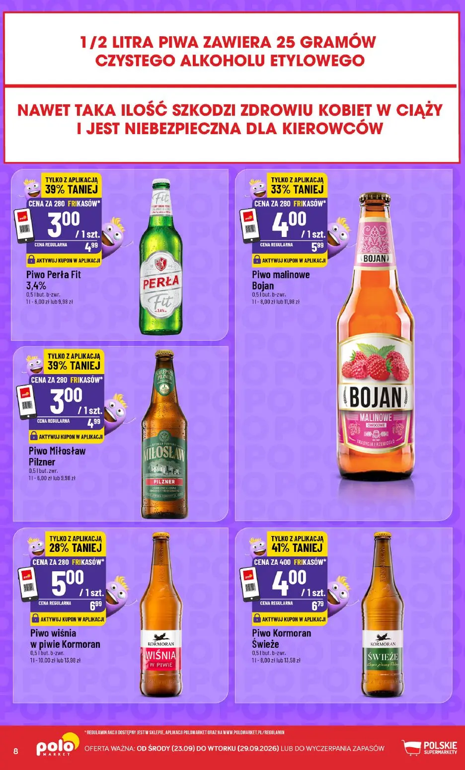POLOmarket gazetka, strona 8 z 16 — Piwo Kormoran Świeże, Piwo Perła Fit, Piwo malinowe Bojan