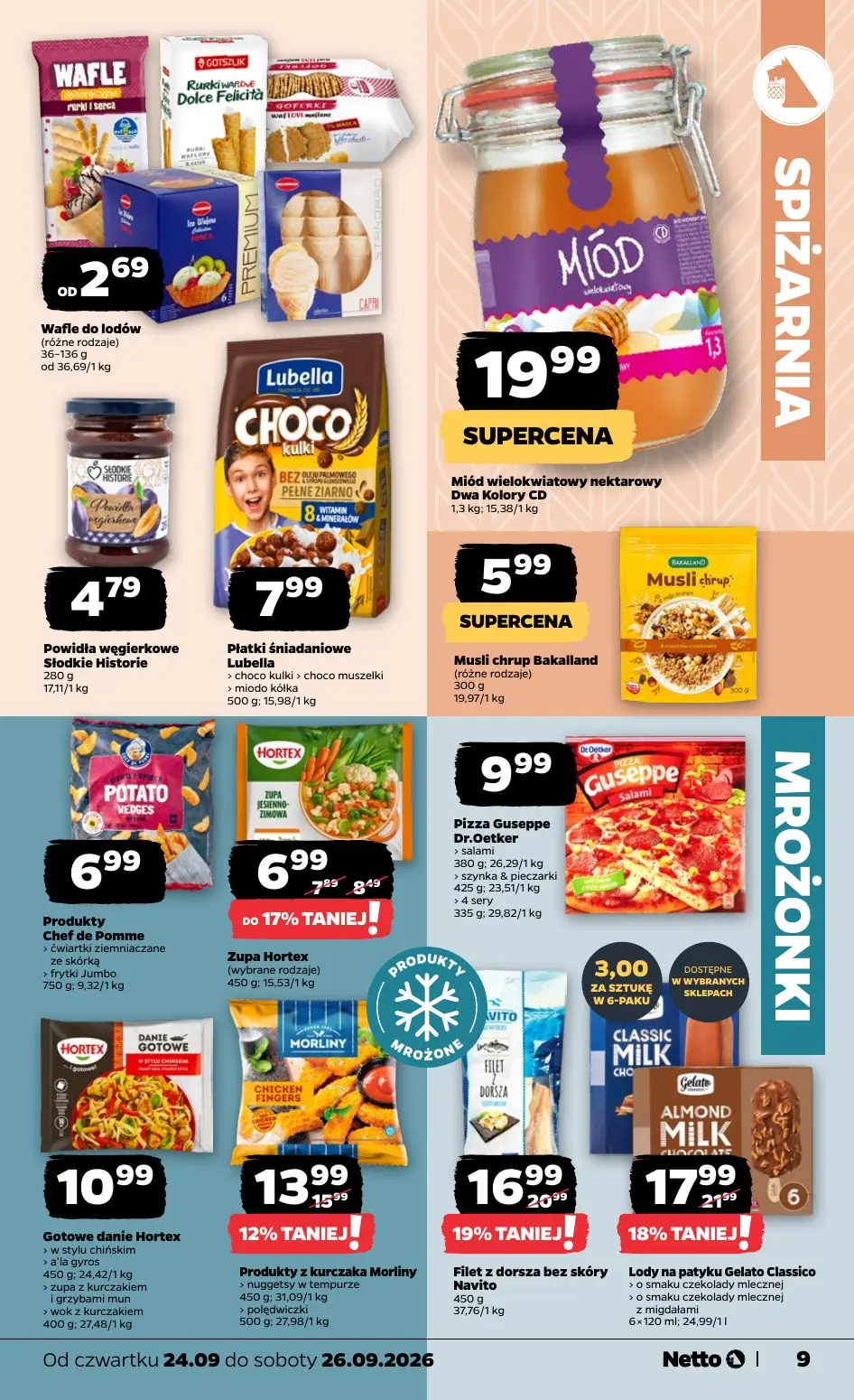 NETTO gazetka, strona 9 z 23 — Filet z dorsza bez skóry Navito, Lody na patyku Gelato Classico, Produkty z kurczaka Morliny