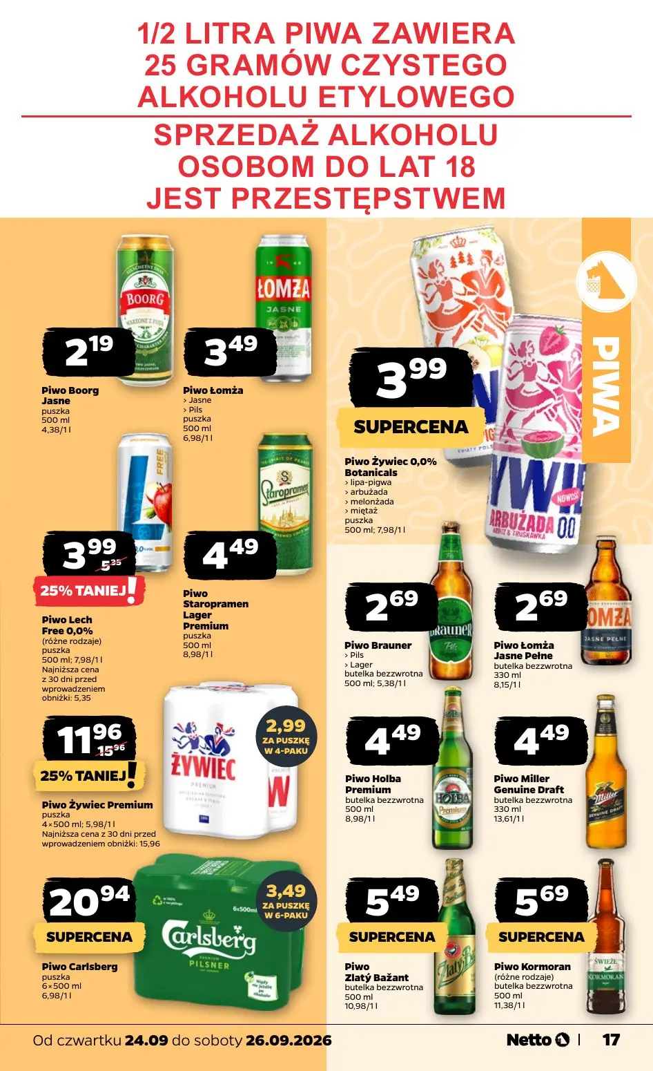 NETTO gazetka, strona 17 z 23 — Piwo Żywiec Premium, Piwo Lech Free 0,0%, Piwo Boorg Jasne