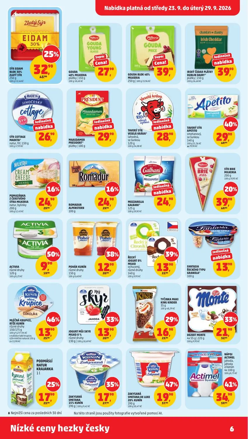 PENNY leták, strana 6 z 37 — NÁPOJ ACTIMEL jahoda, jahoda a banán, TAVENÝ SÝR APETITO smetanový, ZAKYSANÁ SMETANA DE LUXE 20…