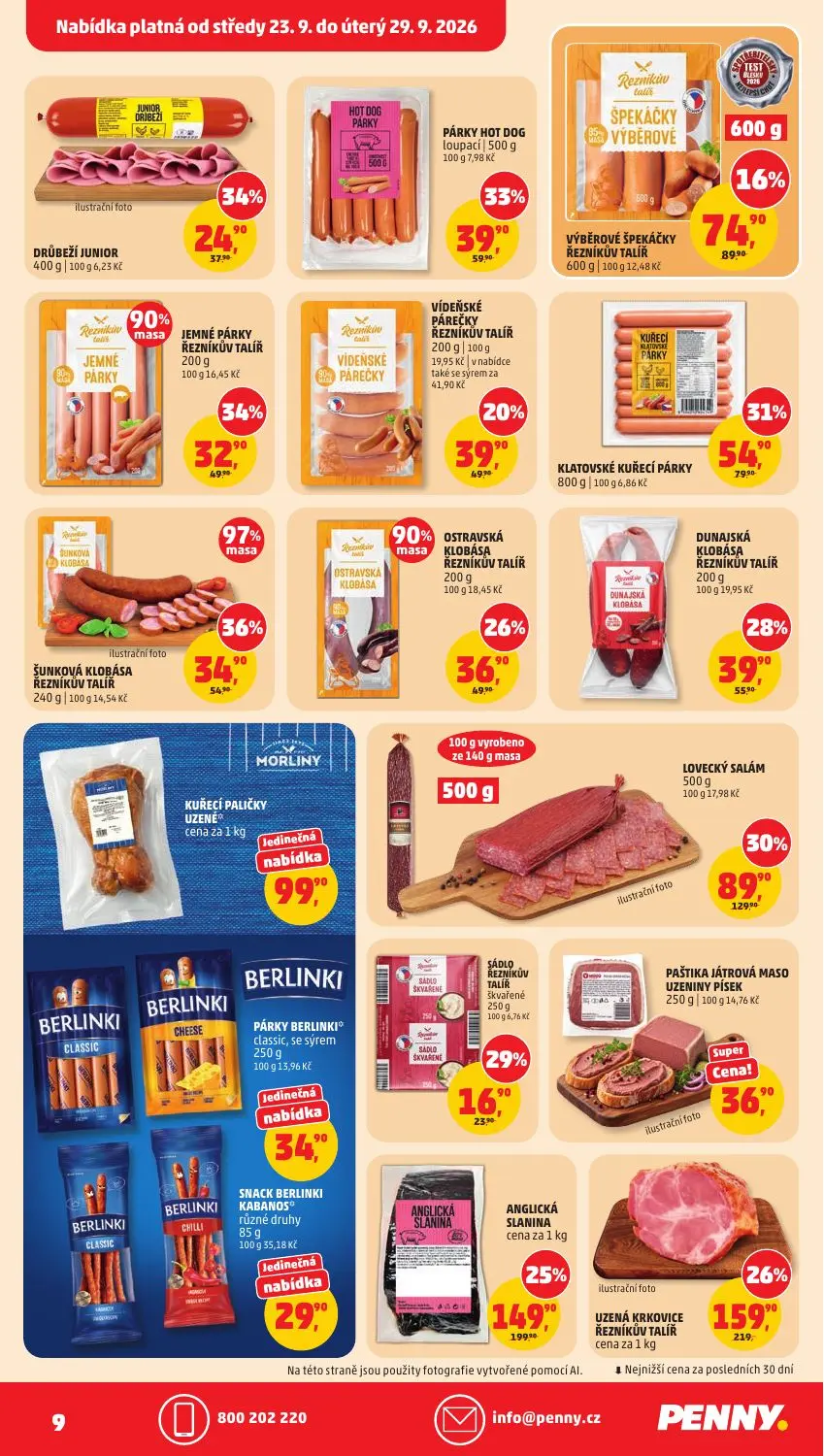 PENNY leták, strana 9 z 37 — UZENÁ KRKOVICE ŘEZNÍKŮV TALÍŘ, ANGLICKÁ SLANINA, LOVECKÝ SALÁM