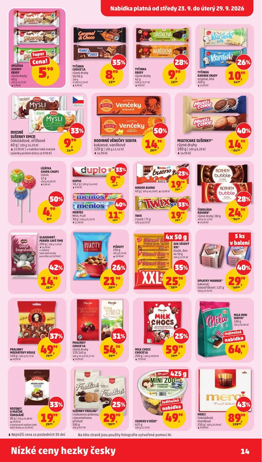 PENNY leták, strana 14 z 37 — MERCI, PRALINKY MOZARTOVY KOULE, PRALINKY CHOCO'LA