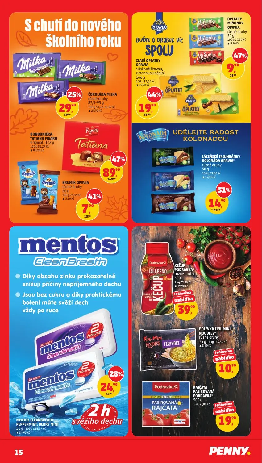 PENNY leták, strana 15 z 37 — BONBONIÉRA TATIANA FIGARO, ZLATÉ OPLATKY OPAVIA, ČOKOLÁDA MILKA