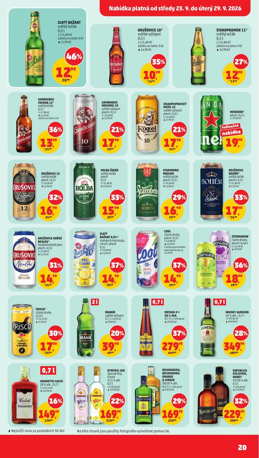 PENNY leták, strana 20 z 37 — METAXA 5*, WHISKY JAMESON, REPUBLICA EXCLUSIVE, HONEY