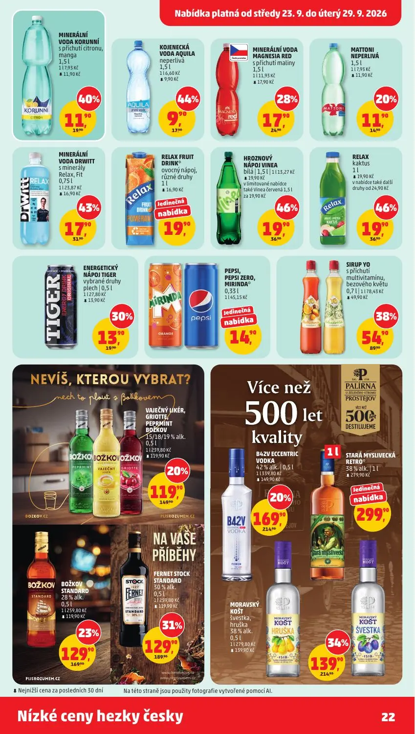 PENNY leták, strana 22 z 37 — MORAVSKÝ KOŠT švestka, hruška, FERNET STOCK STANDARD, B42V ECCENTRIC VODKA