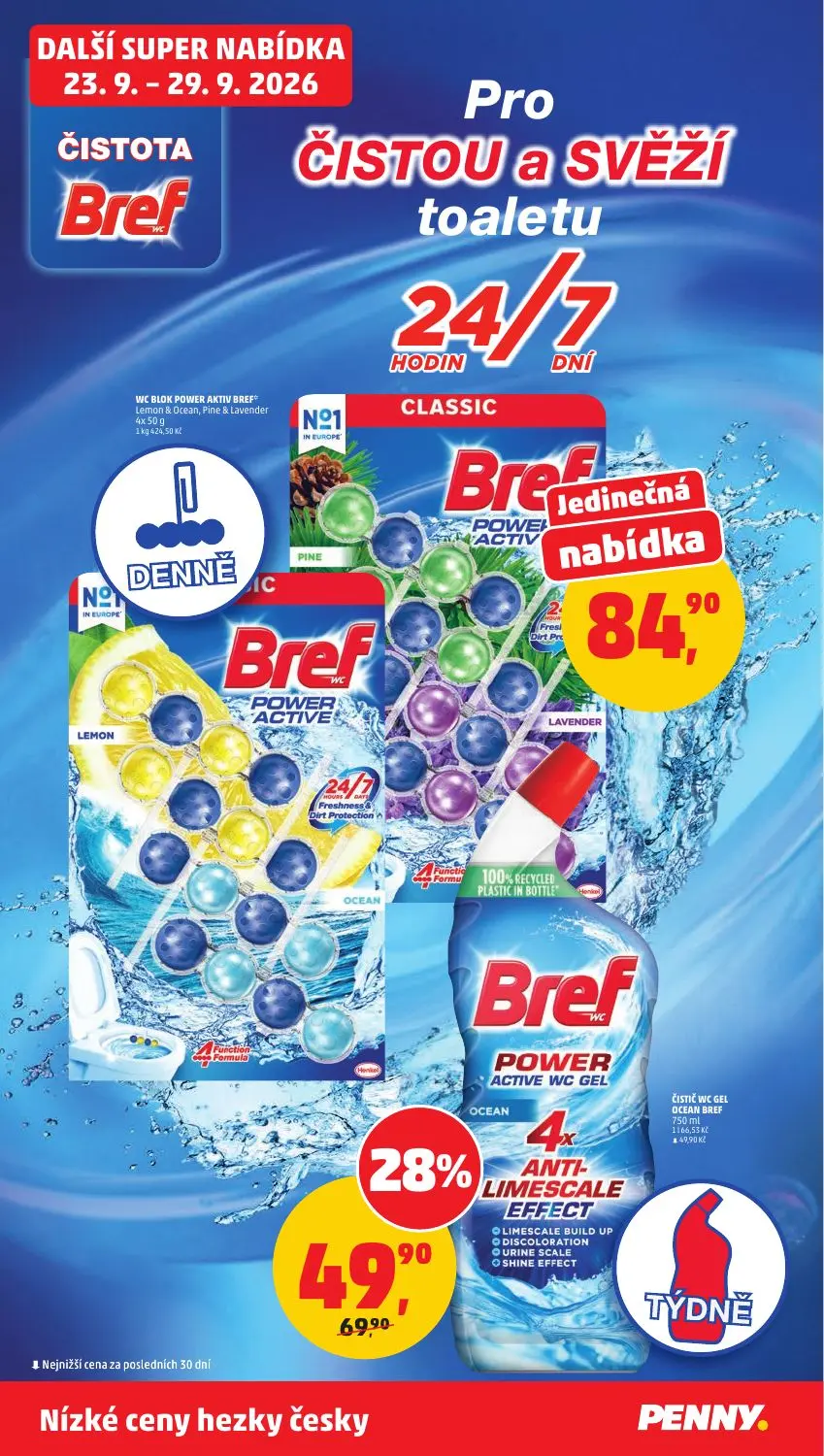 PENNY leták, strana 36 z 37 — ČISTIČ WC GEL OCEAN BREF, WC BLOK POWER AKTIV BREF Lemon & Ocean, Pine & Lavender